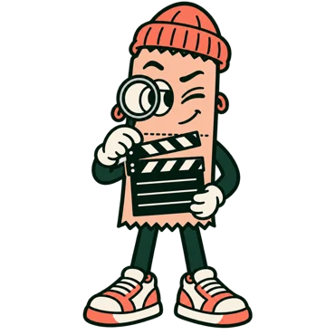Bev Holmes holding a magnifying glass and a film clapper